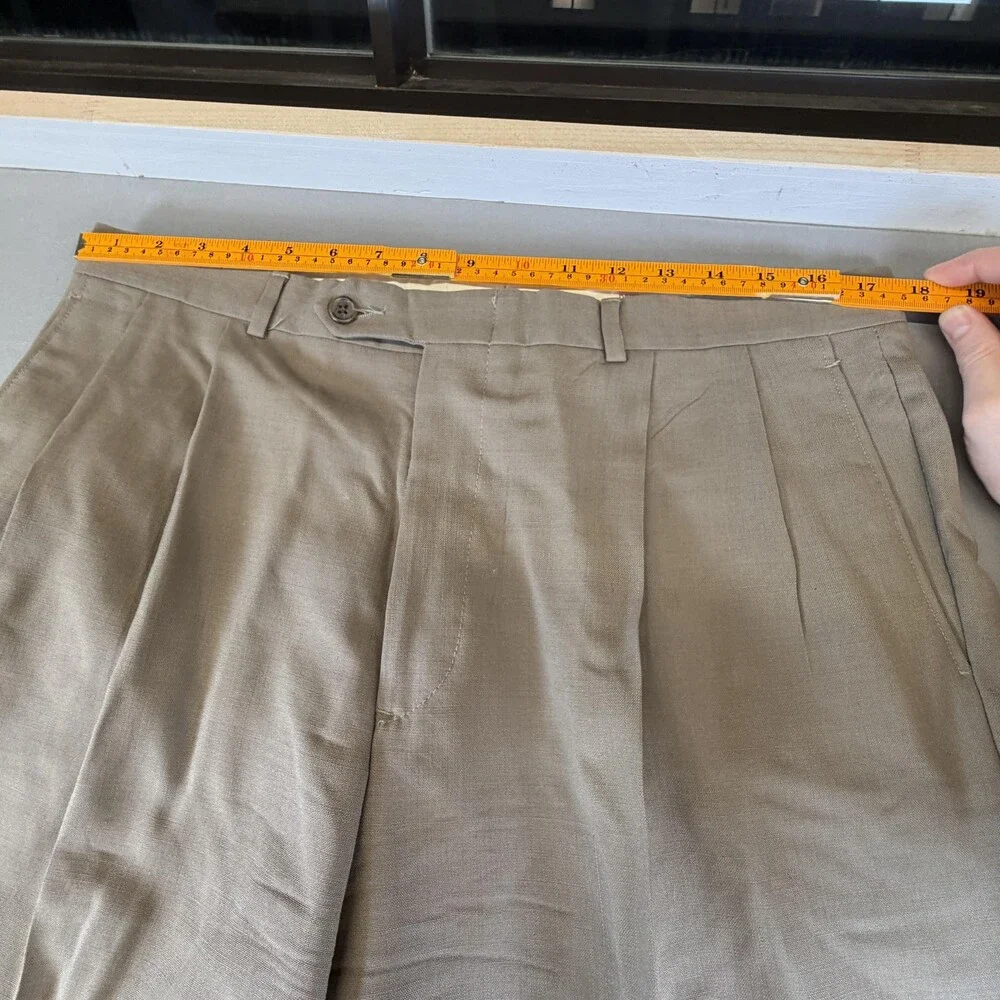 Evan-Picone Dress Pants Mens 35x29 Beige Wool Pleated Classic Fit Office Wear